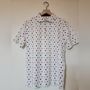 Coton Doux 100% cotton men's polo with mod sputnik shapes-‎ size S